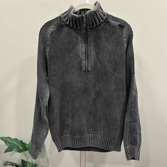 Carbon 2 Cobalt Chunky Pigment Dye Charcoal Grey Hi Def Zip Neck Sweater - Picture 1 of 8